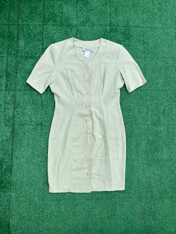 Robe courte Burton vert vintage S T1 80% coton 20% lin Fabriqué France