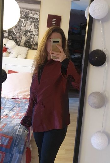 Veste costume style asiatique rouge irrisé grande taille