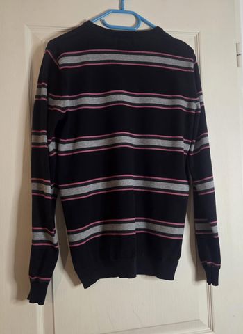 Pull OWK Original Wear – Taille L – Rayures Noir/Gris/Rose – Excellent État