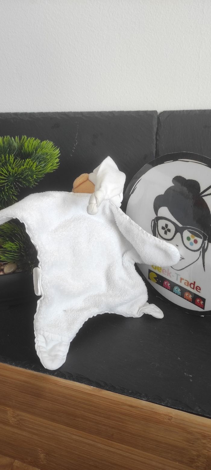 Doudou plat étoile ours blanc marron bonnet ancien tige fleur plante kaloo - photo numéro 2