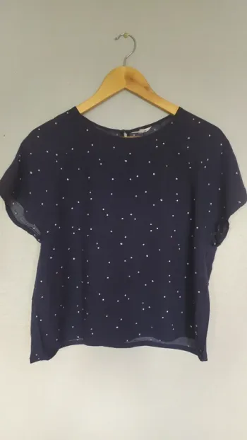 Blouse manches courtes femme bleu marine à pois