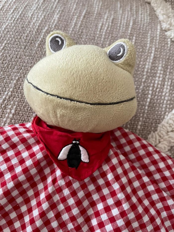 Peluche doudou plat 30cm IKEA grenouille vert et rouge à carreaux très bon état - photo numéro 2