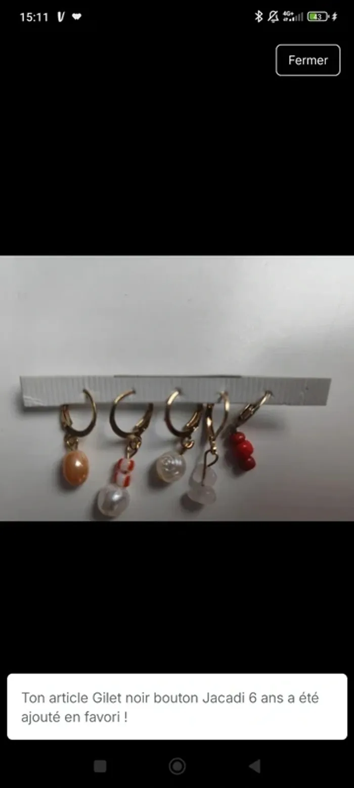 Lot de 10  Mini Créoles à Breloques - Blanche, Rouge, Corail, Jaune, Doré - photo numéro 2