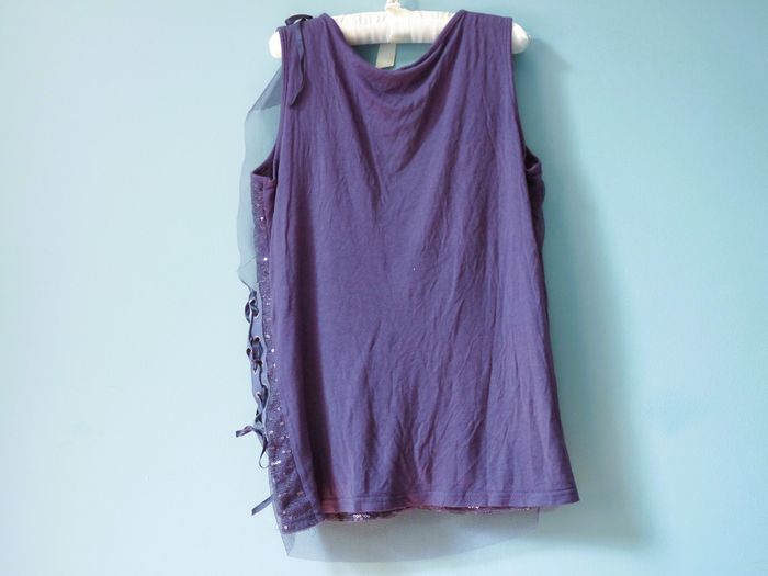 T-shirt femme M 38 morgan sequin violet lien à nouer effet rock TBE - photo numéro 5
