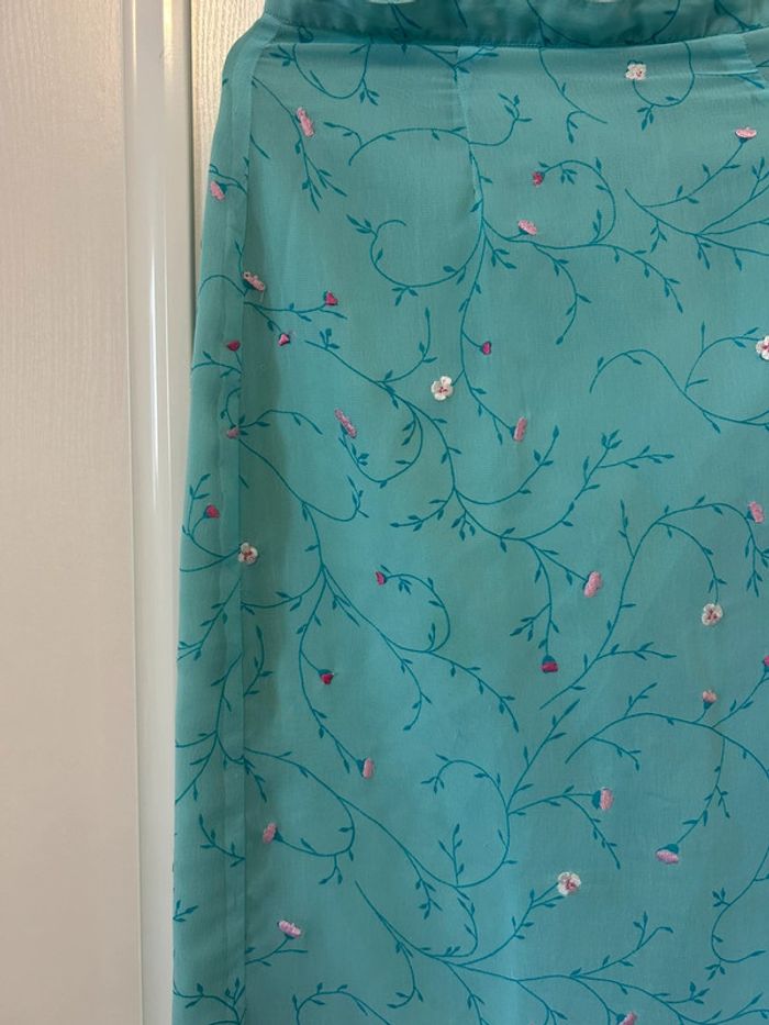 Jupe longue turquoise imprimée fleurs - photo numéro 8