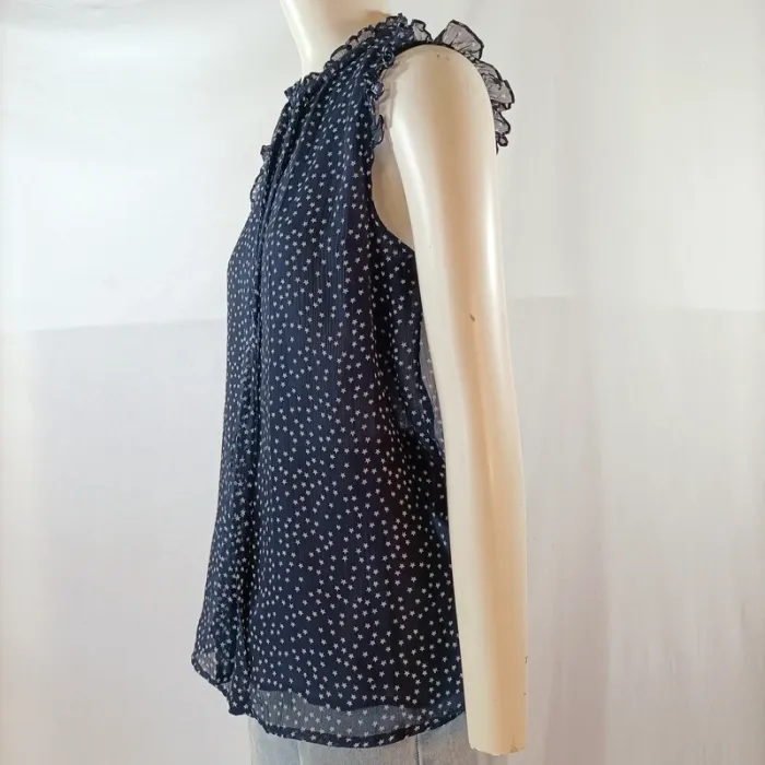 Top sans manches Zara Trafaluc bleu marine à imprimé étoiles, col à nœud A1142 - photo numéro 4
