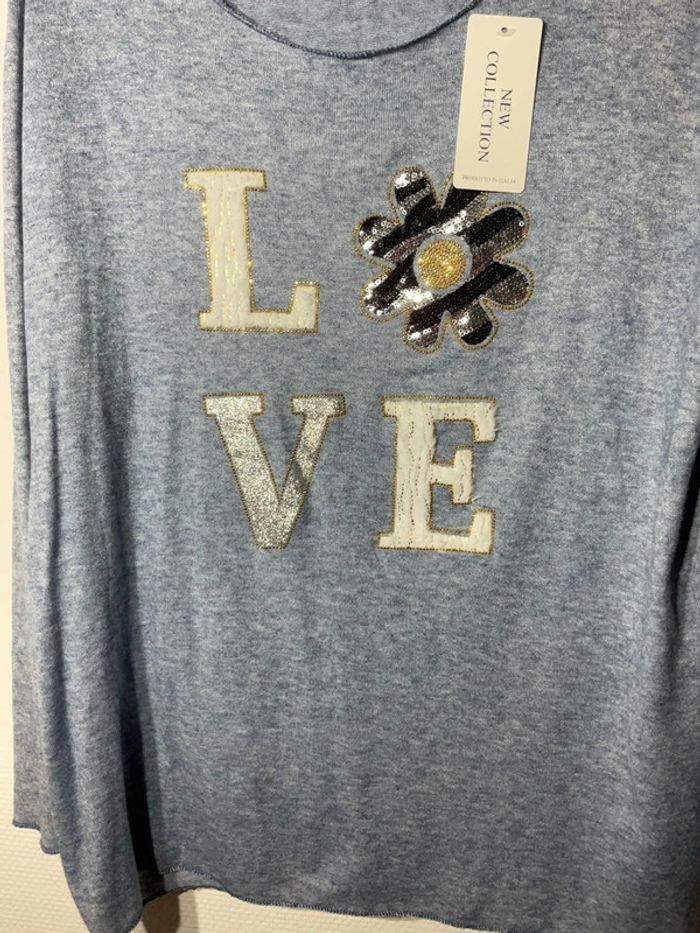 Pull « love » femme taille unique (40-48)- vivichy - neuf avec étiquette - photo numéro 2