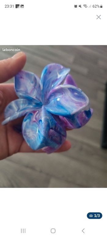 Barette fleur bleu/mauve💕