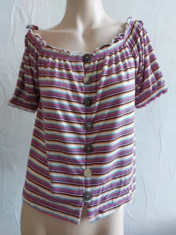 Jolie blouse à rayures multicolores Taille L
