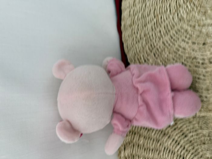 DOUDOU PELUCHE POMMETTE OURS ROBE ROSE VIOLET OISEAU FLEUR - photo numéro 3