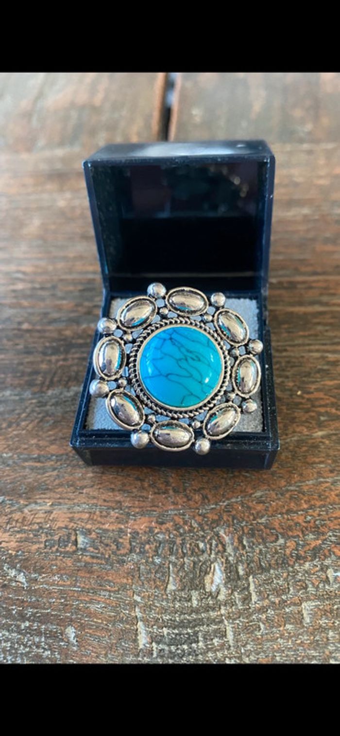 Magnifique bague réglage fleur avec turquoise - photo numéro 4