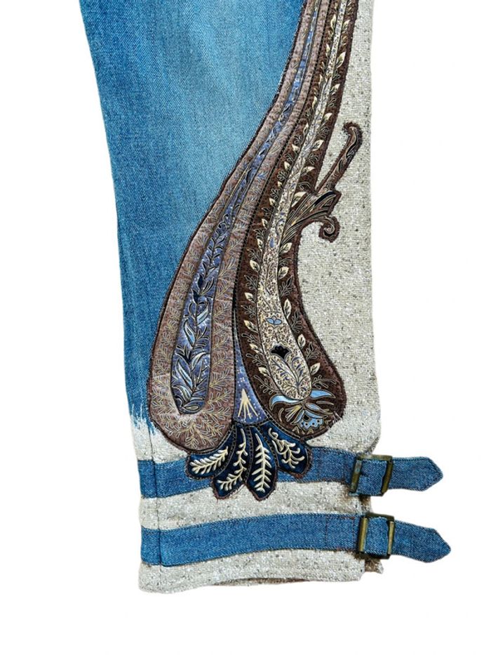 🤎🌿Jean court vintage folk hippie boho 70´s style floral paisley cropped jeans🌿🤎 - photo numéro 12