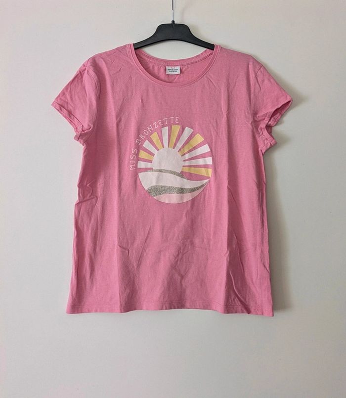 T-shirt manches courtes rose à motifs été fille très bon état - Tape À l'oeil - 14 ans