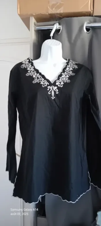 Tunique longue manches longues en coton esprit oriental avec broderies noir femme 38/40 lily rose