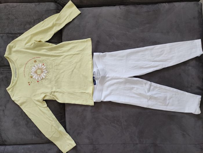 Ensemble Haut jaune manches longues fille 4 ans et legging Okaïdi banc neuf