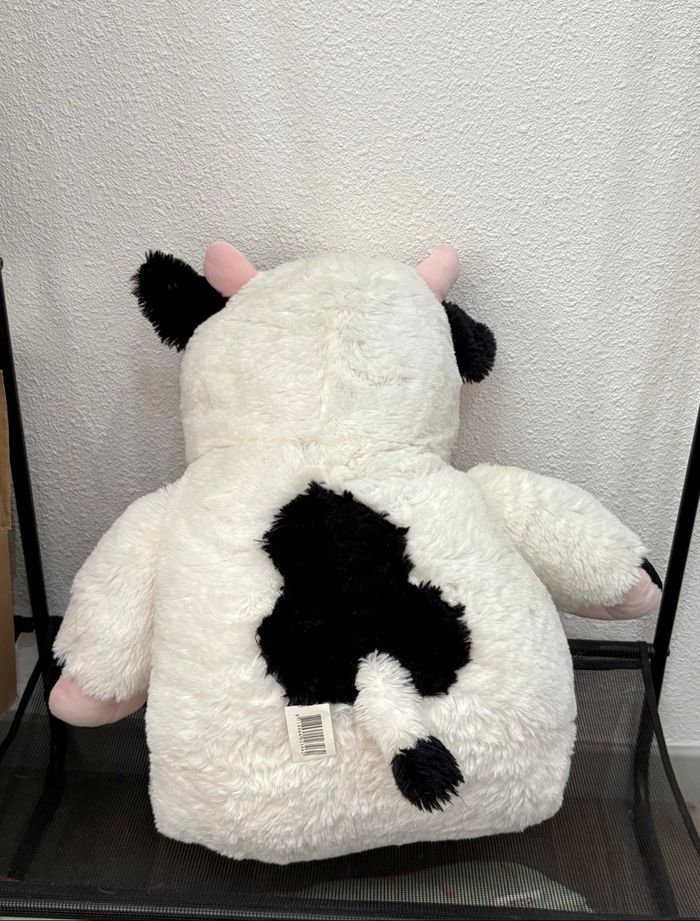 Grande peluche vache blanche, noire et rose - photo numéro 2