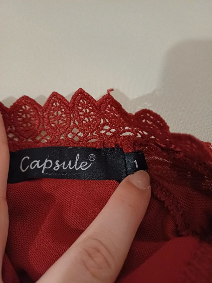 Blouse chic Bordeaux avec dentelle Capsule taille S 36 - photo numéro 10