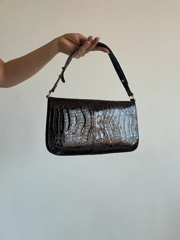 Petit sac baguette vintage marron brillant - photo numéro 4