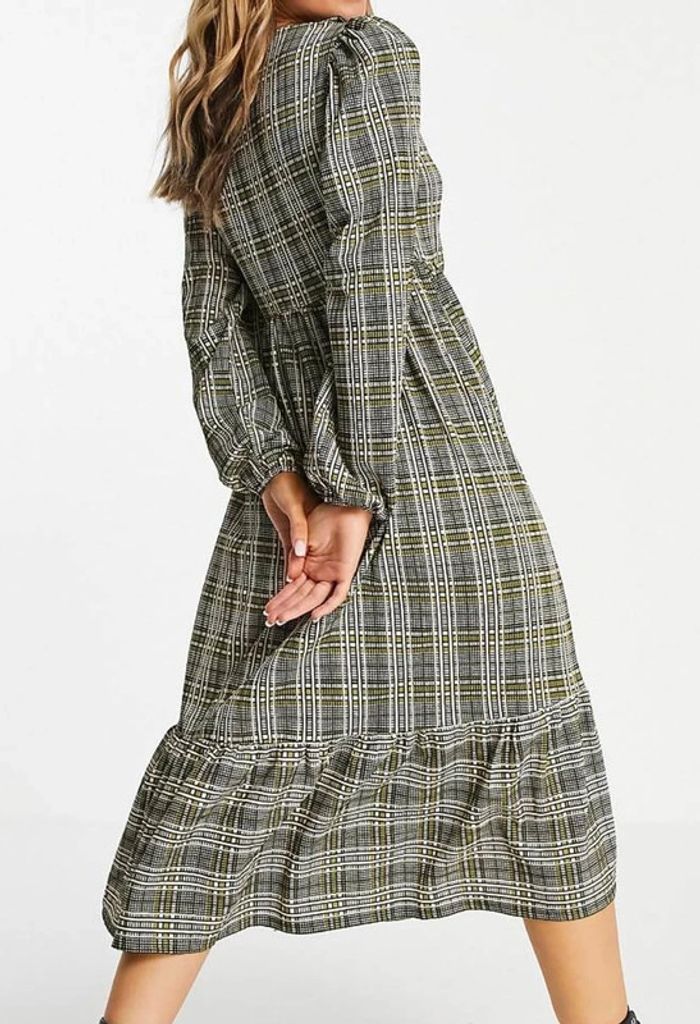 Robe col V babydoll longue à carreaux verts ASOS Taille M - photo numéro 6