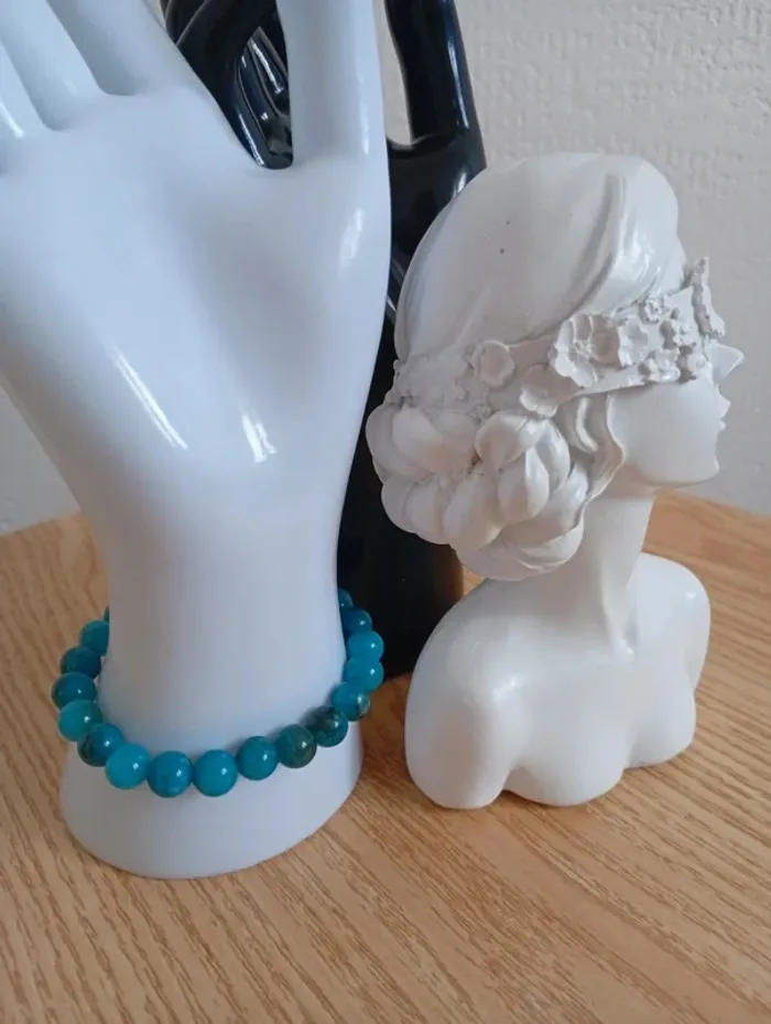 Agate bleu Bracelet en pierres naturelles 18cm femme lithographie originale