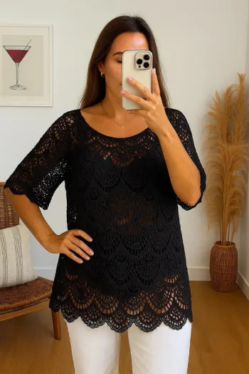 Blouse en crochet broderies tricot Mango