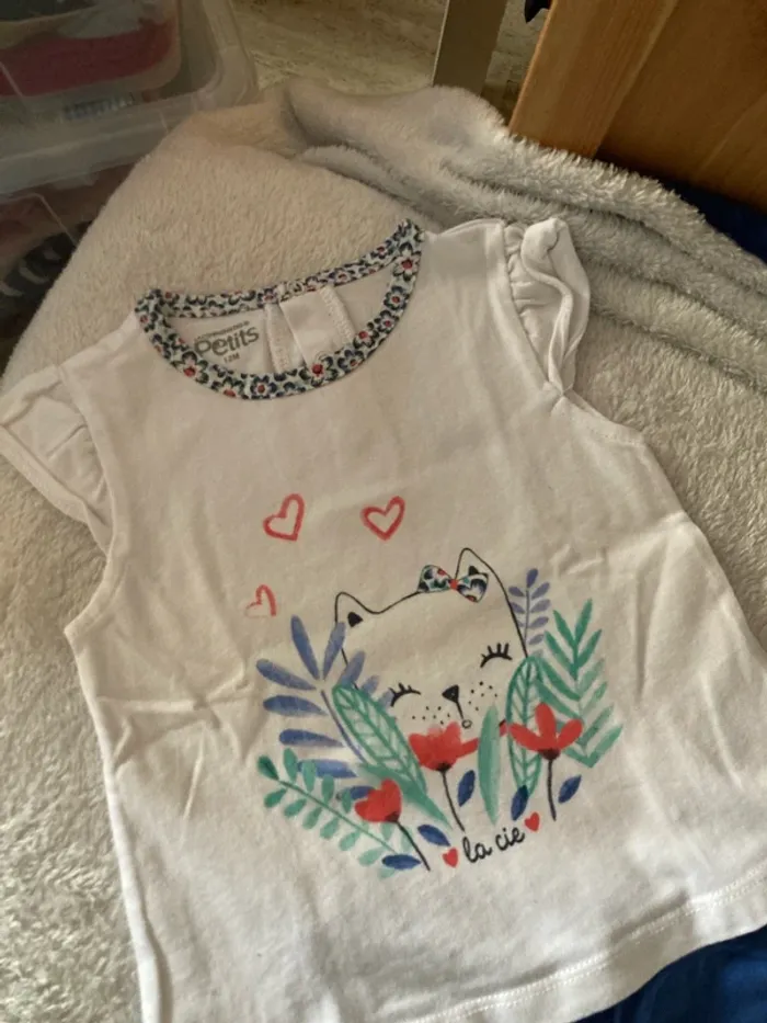 Ensemble, T-shirt, et legging motif chat, 12 mois - photo numéro 2