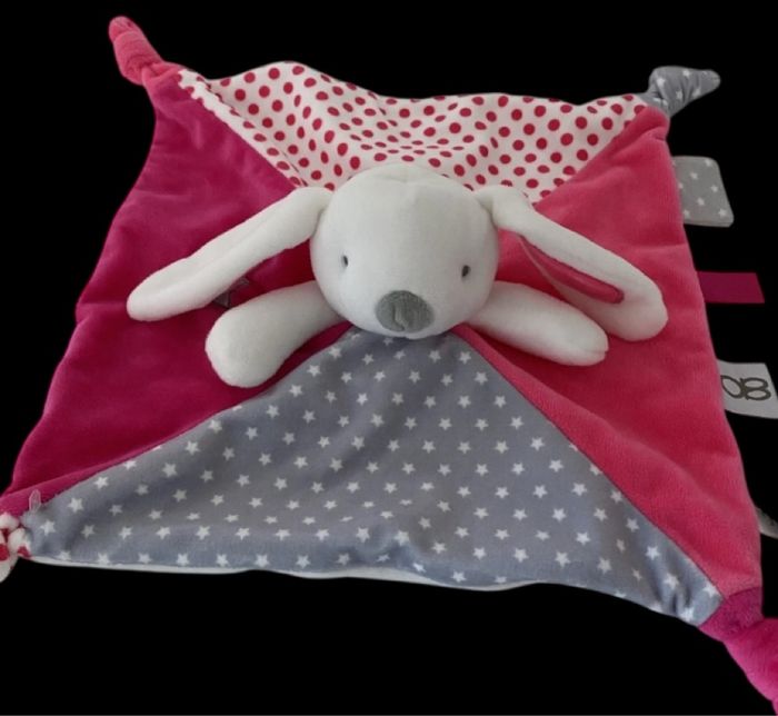 ❤️B5290 OBAIBI Doudou Lapin Plat Mouchoir Blanc Rose Gris Etoile Pois - photo numéro 2