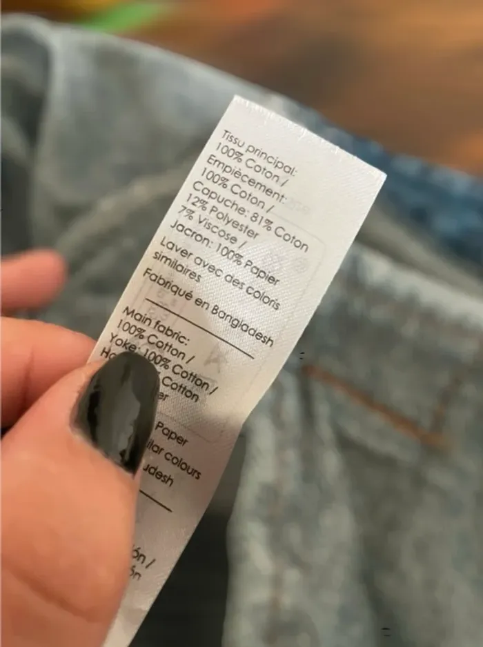 Veste en jean bleu à capuche grise en coton pour Homme - photo numéro 6