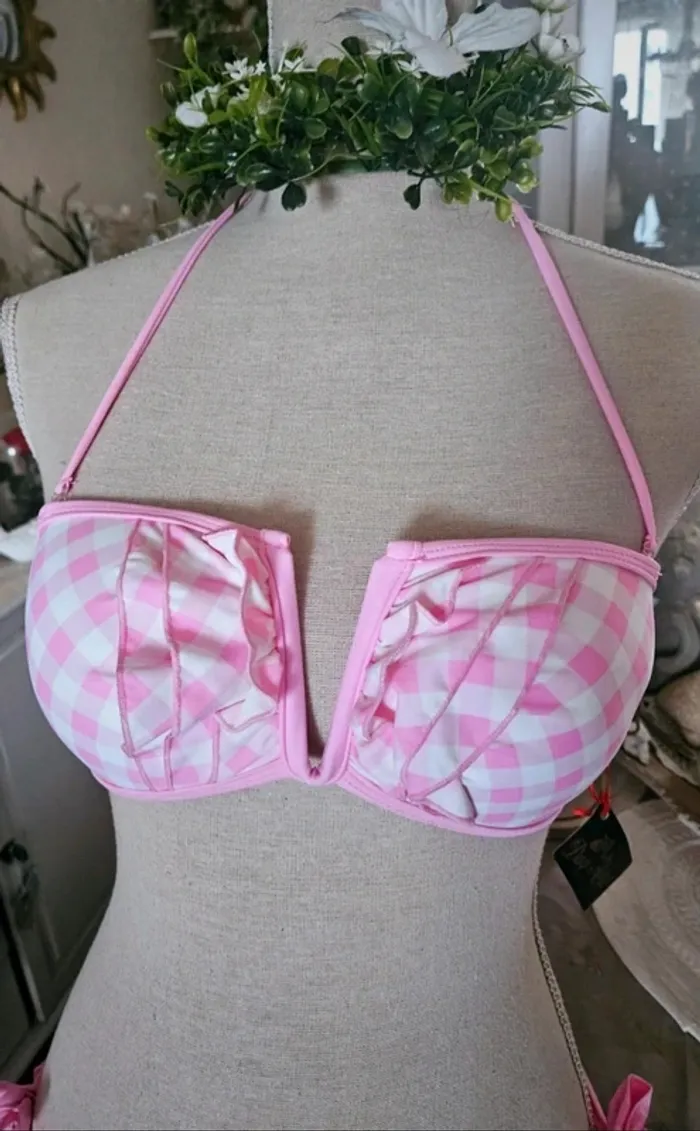 Maillot de bain 2 pièces vichy rose et blanc Dag Adom Taille L Neuf - photo numéro 4