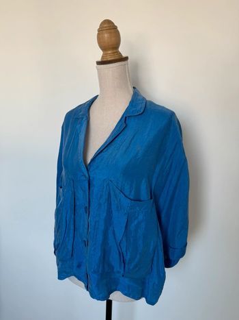 Chemise Zara poches camisa bleu satin M blouse fluide Camicia Overhemd folder Blusa Camicetta femme