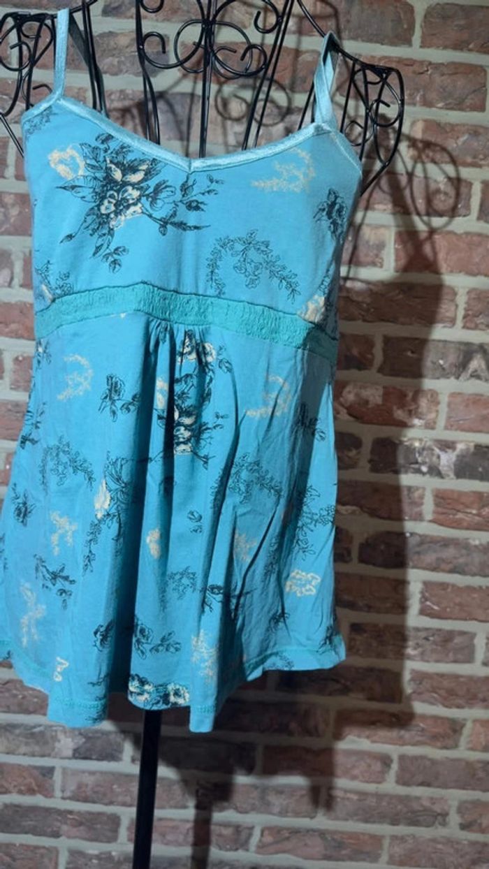 Top débardeur bleu à fleurs Taille S/M - photo numéro 7