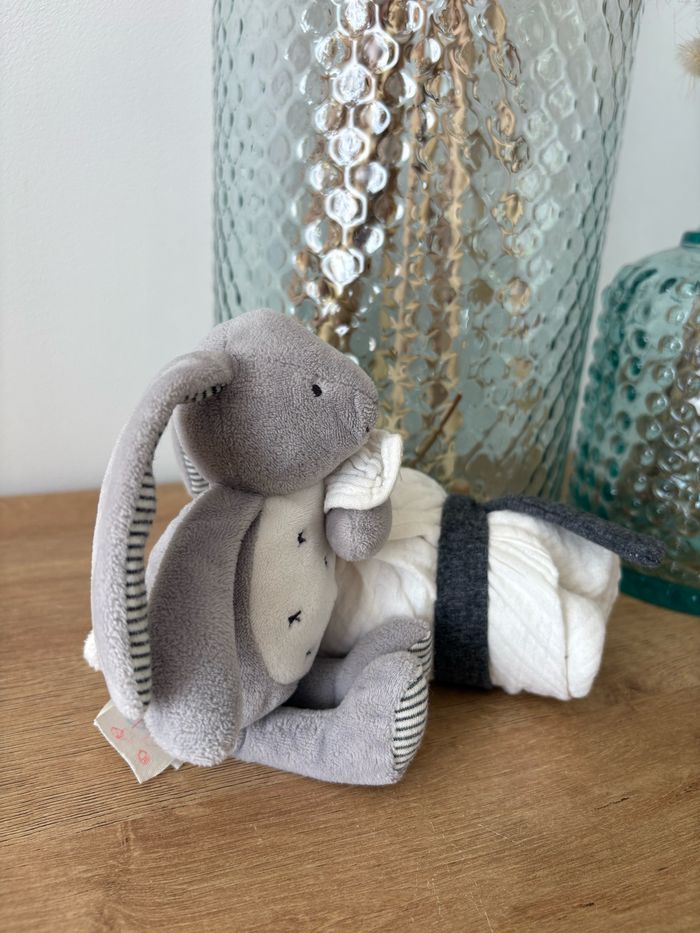 Doudou ma première couverture lapin gris lange - photo numéro 4