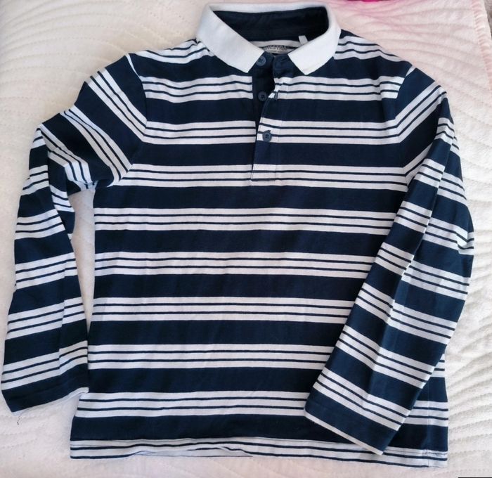 Polo manches longues Orchestra rayé marine/blanc 8 ans