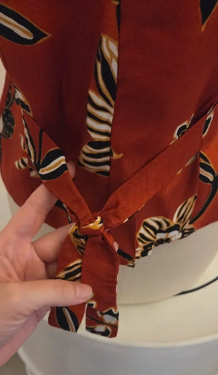 Chemisier vintage Burton fleuri rouge brique – taille 40 - photo numéro 5