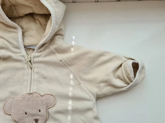 Combinaison mixte baby beige avec ourson, inclus chausson,chaud 3 mois 60cm bébé garçon fille bodies - photo numéro 4
