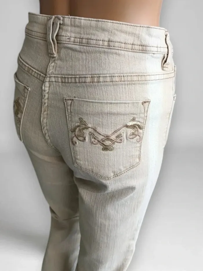 Jean beige créme Burton,coupe straight ,taille haute,stretch,ajusté - photo numéro 8