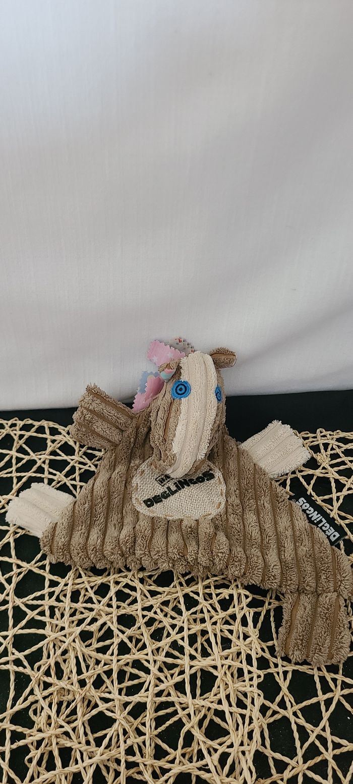 Doudou plat Cheval Ogalos côtelé marron beige LES DEGLINGOS - photo numéro 2