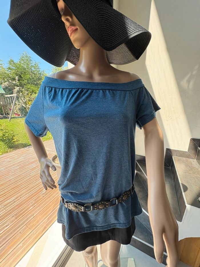 😎Magnifique T-shirt, de couleur bleu-taille L - photo numéro 8