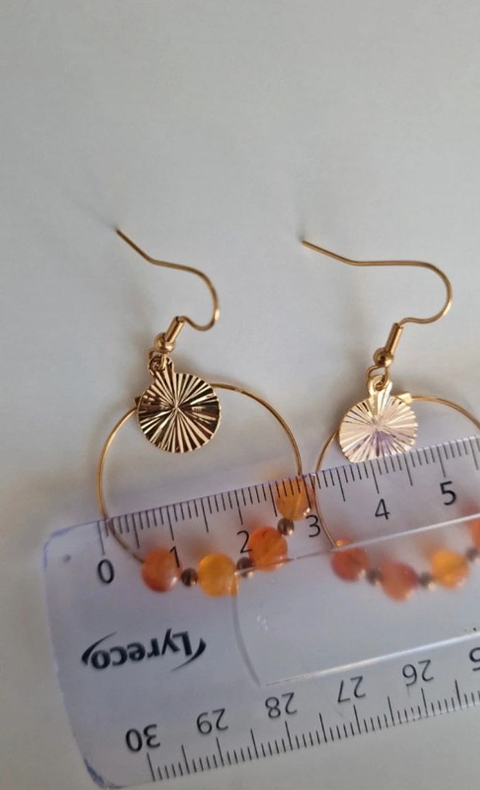 Boucle d'oreille créole dorée et orange - photo numéro 2
