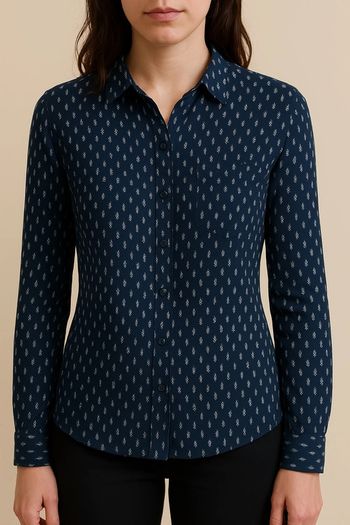Chemise Pull & Bear bleu marine à motifs blancs - Taille S