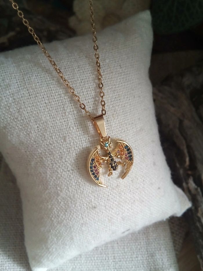 Collier petit dragon ailé avec zircons - photo numéro 3