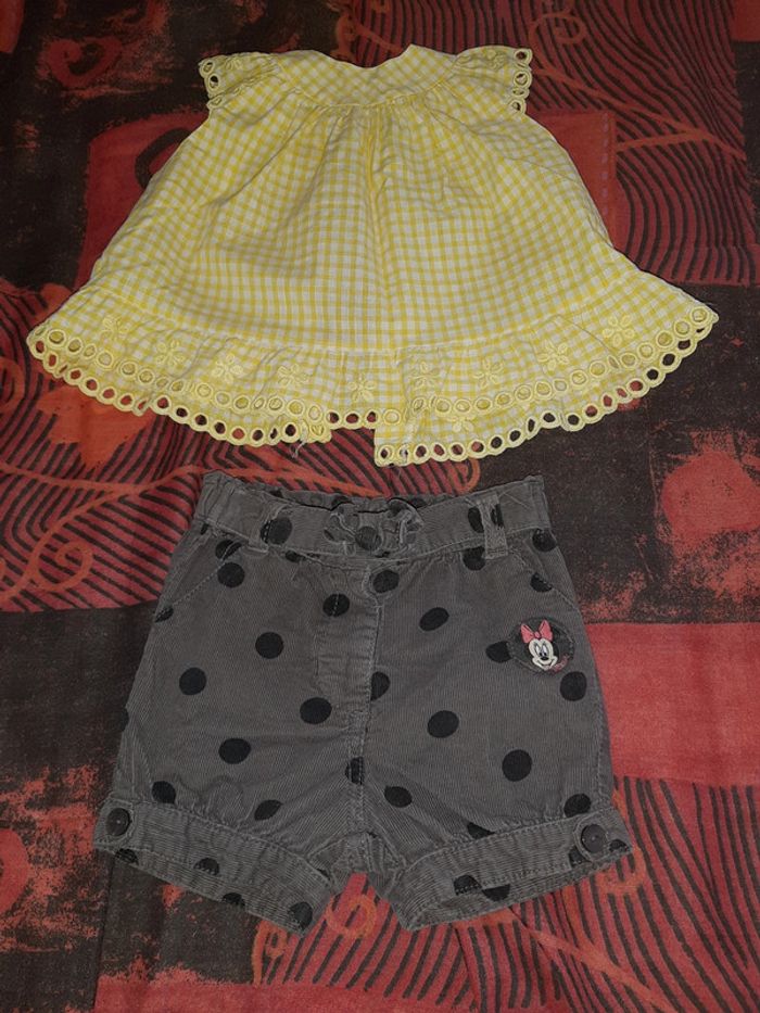 Haut jaune à carreaux + short minnie