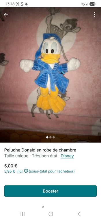 Peluche Donald disney en robe de chambre