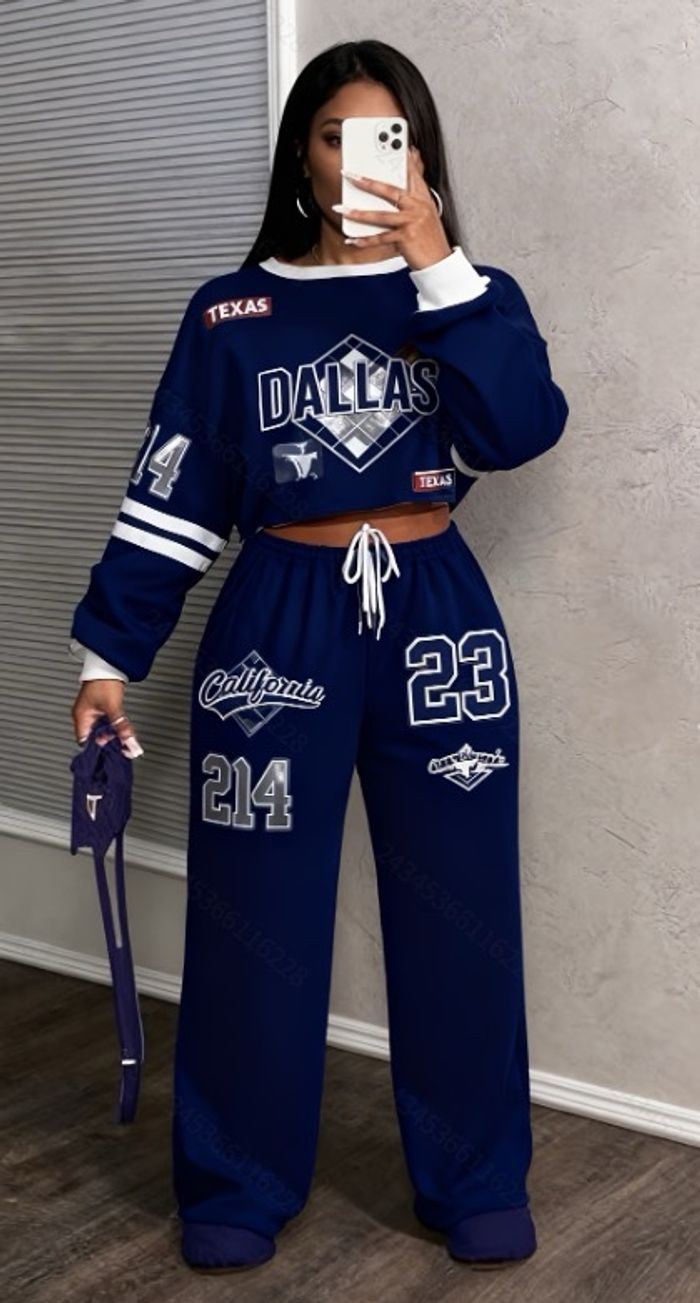 Costume décontracté de couleur unie Ensemble deux pièces ample pour femmes - photo numéro 2