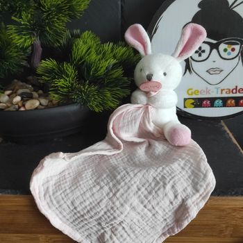 Doudou Baby nat' Lapin Blanc Rose Mouchoir Lange Mouchoir #geektradedoudou