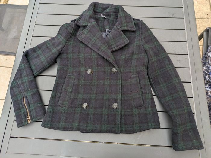 Manteau à carreaux Pimkie Taille 34 Bleu marine et vert