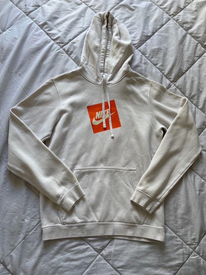 Sweat hoodies Nike capuche blanc logo orange floqué – Taille S homme - photo numéro 6