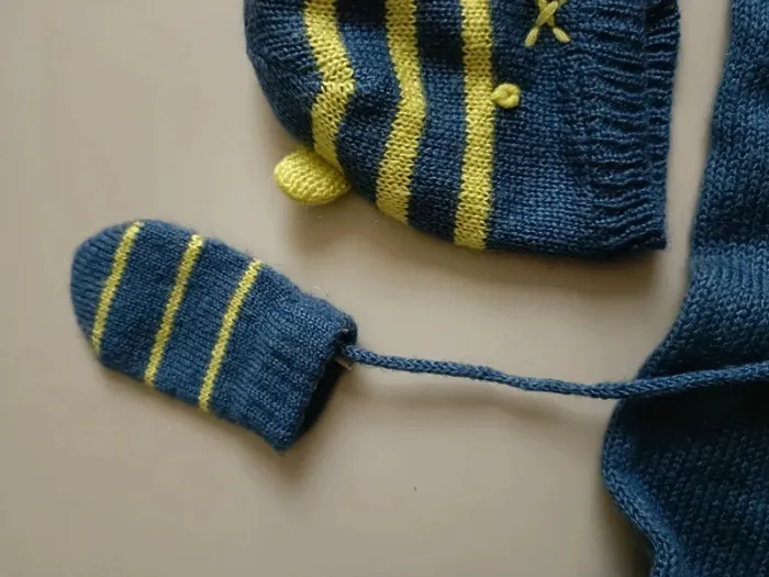 Ensemble chaud chat écharpe bonnet gant cordon bleu jaune orchestra naissance - photo numéro 4