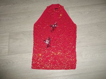 Pull top débardeur été RIGOGOLO rouge paillettes taille M TBE