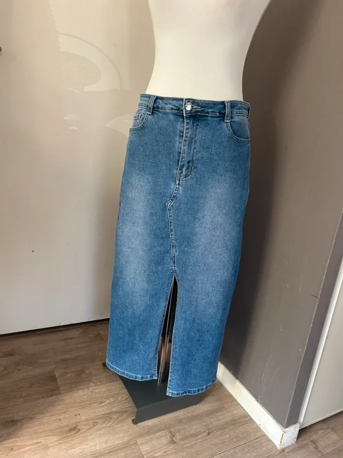 Season jupe jeans fendu mi longue bleu taille L/40